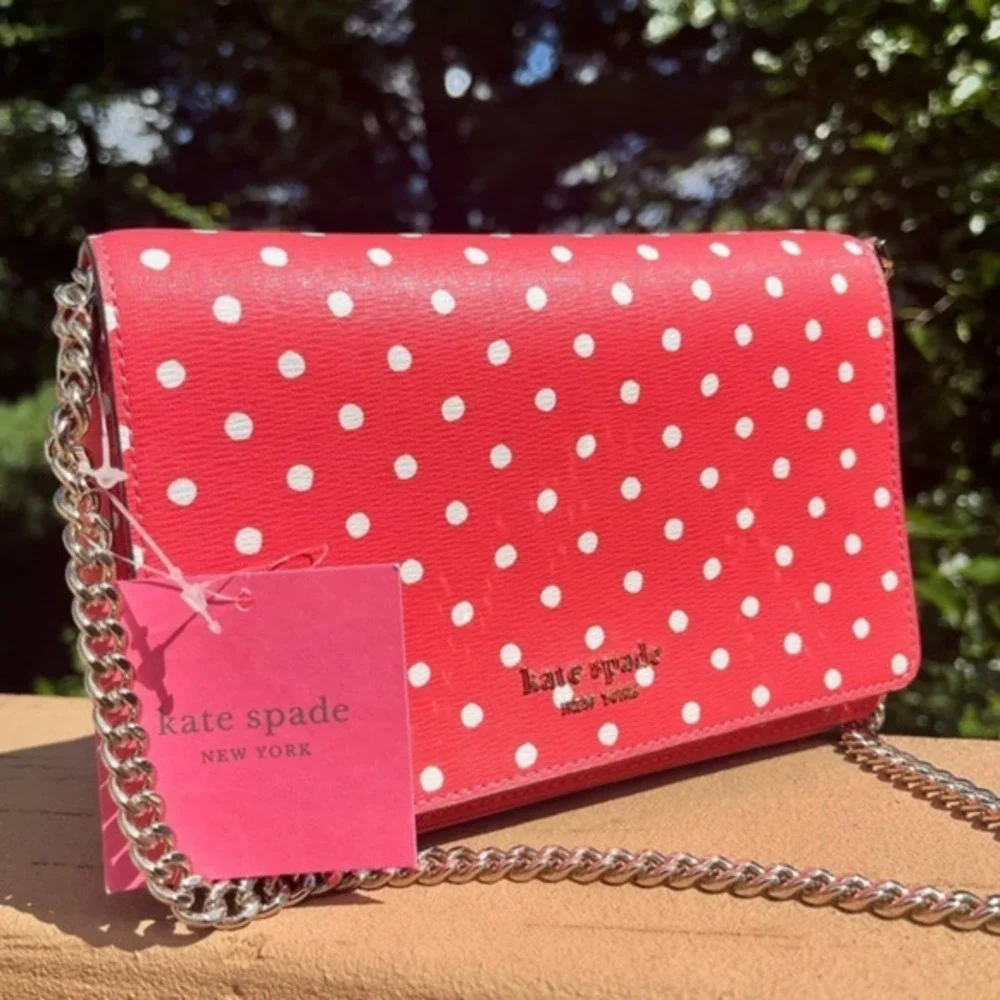 Kate Spade Red Polka Dot Saffiano Crossbody Chain Bag NWT